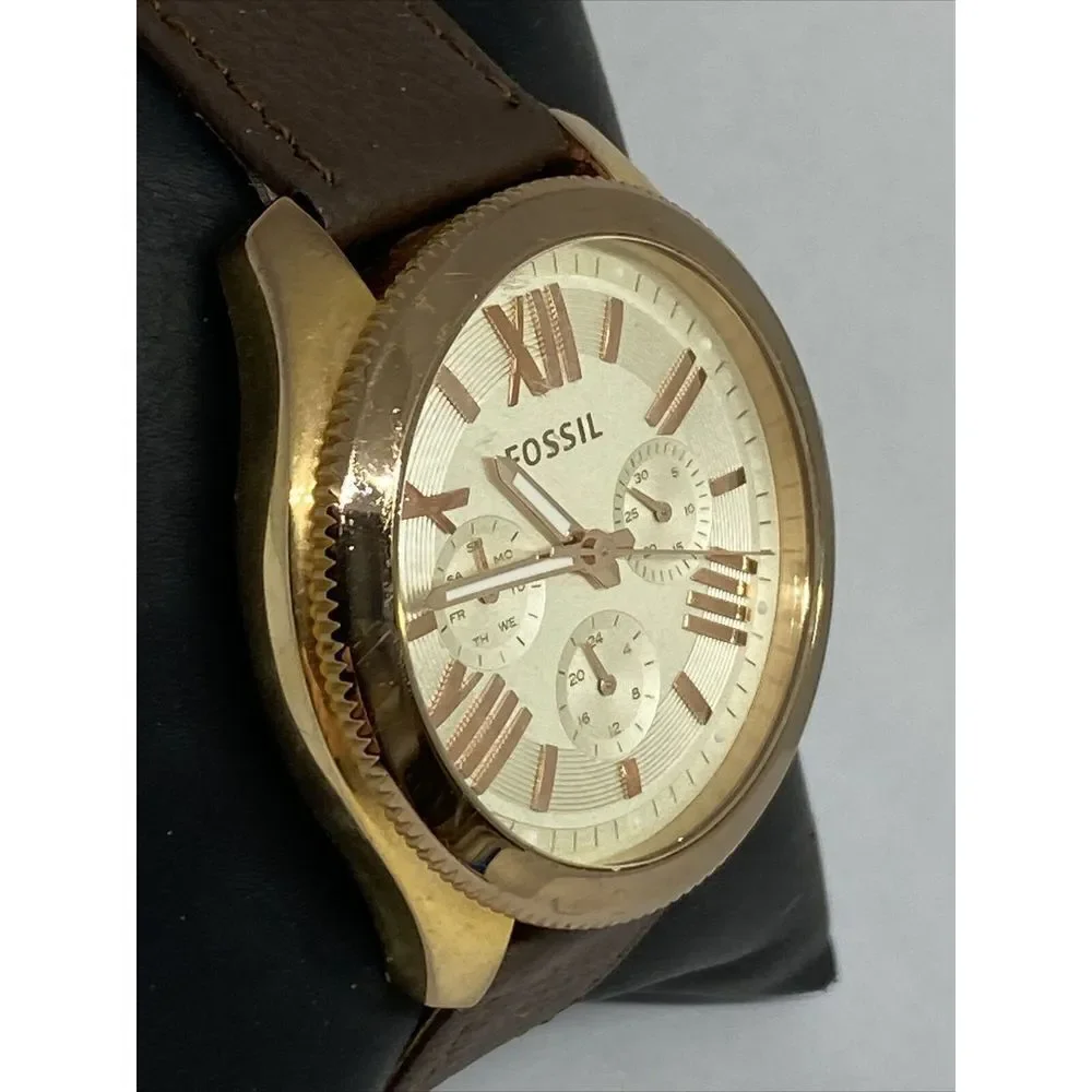 Fossil Cecile AM4620 Women's Brown Leather Analog Beige Dial Quartz Watch QB685